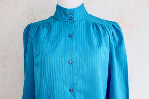 Vintage 70s Secretary Blouse, 1970s High Neck Blo… - image 1