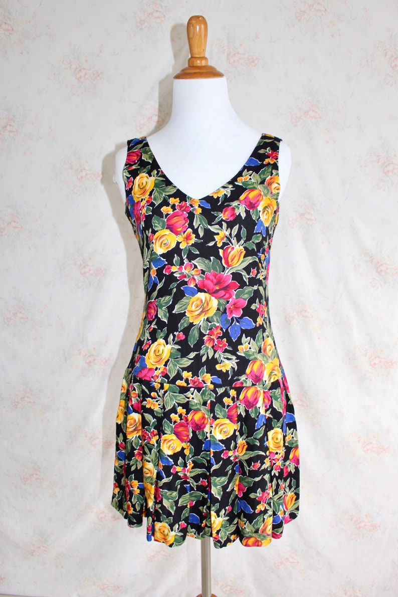 Vintage 90s Mini Dress 1990s Floral Dress Tank Sleeveless | Etsy