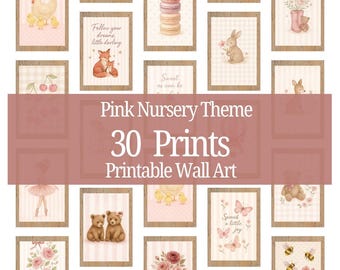 Nursery Prints- Soft Pink Vintage bundle of 30 Digital Prints