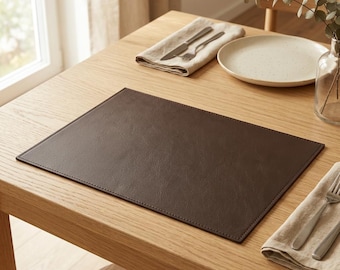 Leather Placemats Set, Handcrafted Round Placemats Set of 6, Custom Leather Placemats, Embossed Leather Desk Mat, Dining Table Customize Mat