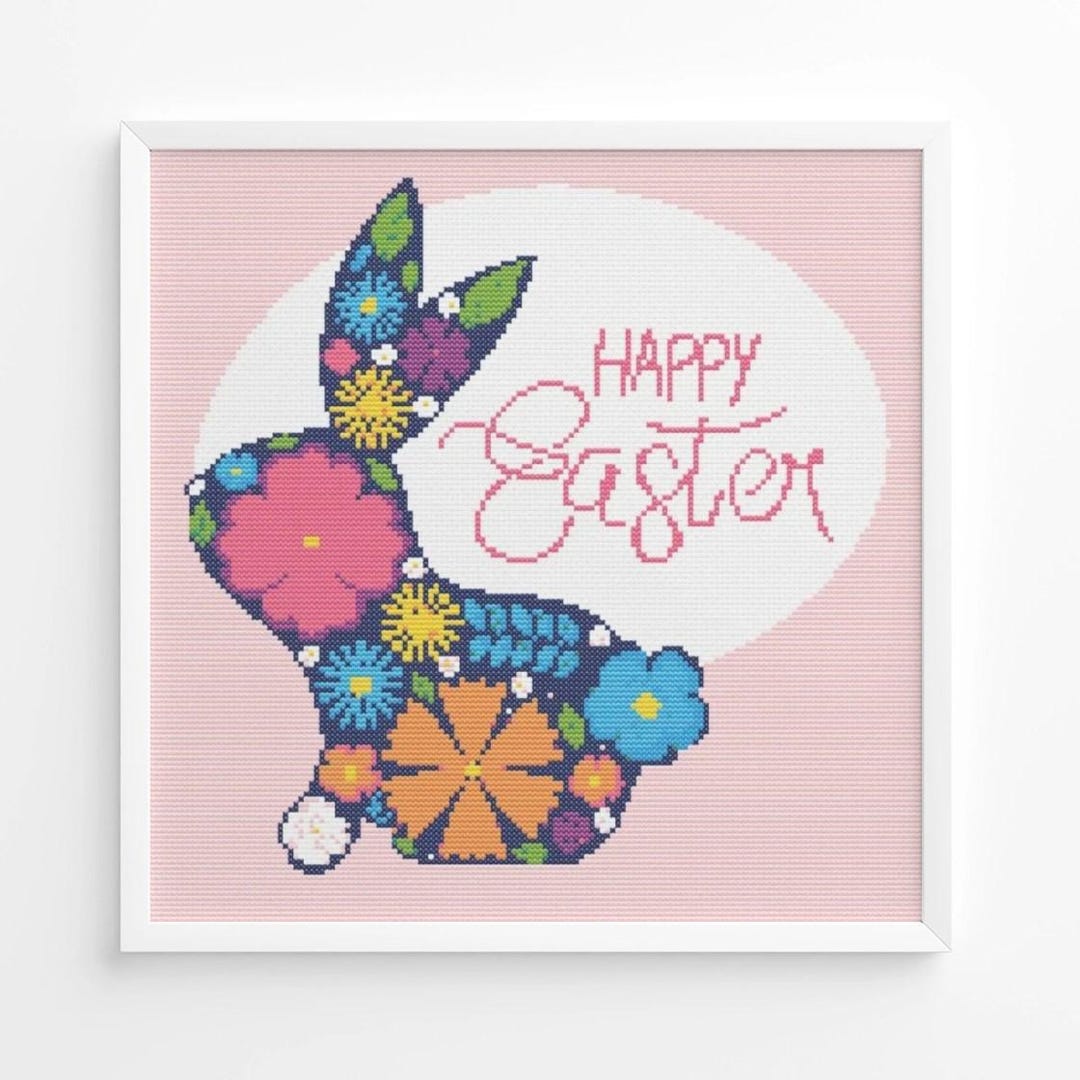 Easter Bunny Cross Stitch Pattern PDF - Floral Rabbit Embroidery Design ...
