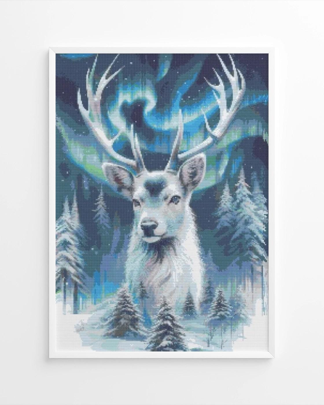 White Stag Cross Stitch Pattern PDF - Northern Lights Deer Embroidery ...