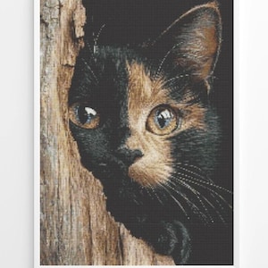 Modèle PDF de point de croix chat noir - Broderie minimaliste moderne (compatible avec Pattern Keeper)