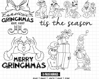 4211 - Pacote de desenhos do Grinch em formato SVG, EPS, PNG, DXF e JPEG (Gravata borboleta - época natalina - Grinchmas - presentes - com seu amigo Max)