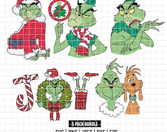 3874 - Pacote Grinch em cores vibrantes nos formatos SVG, EPS, PNG, DXF e JPEG (desagrado - de costas - proibição do Natal - alegria - Max)