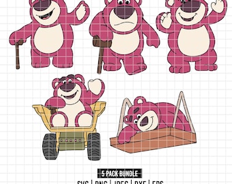 4511 - Lotso di Toy Story pacchetto bundle dtf a colori Svg, Eps, Png, Dxf, Jpeg (Felice - arrabbiato - in macchina - abbraccio - in un'amaca)