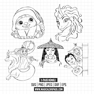 4091 - Pack de imágenes de Raya en formato SVG, EPS, PNG, DXF y JPEG. Disneyy, Raya y el último dragón (Sisu - Tuk Tuk - Raya - Little Noi)