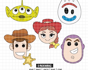 4863 - Pacchetto personaggi dei cartoni animati di Toy Story DTF a colori Svg, Eps, Png, Dxf, Jpeg (Buzz - Woody - Jessie - Forky - Alien)