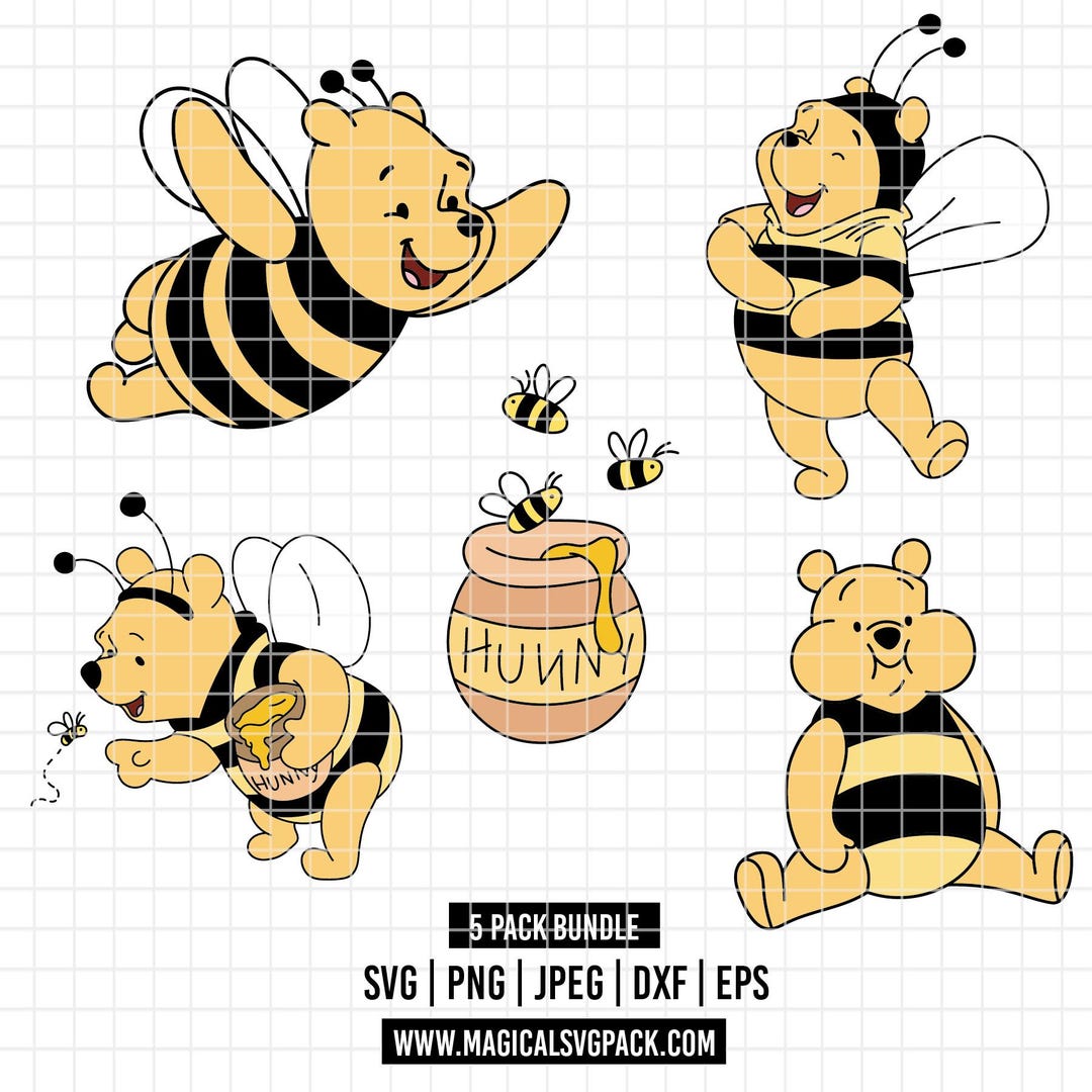4519 - Winnie the Pooh in Bee Mode Dtf Color Pack Bundle Svg, Eps, Png ...