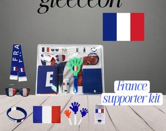 Tenue voetbalfan Frankrijk 2026 Wereldkampioenschap voetbal | Franse vlag bril schminkset | Match Day Party Bundel Voetbalfans Cadeau