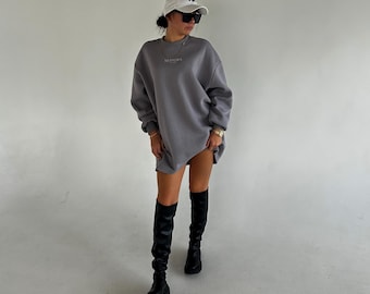 Streetwear Oversized Sweatshirt Dress, Handmade Cotton Dress with Soft Fleece Lining by Neivora
