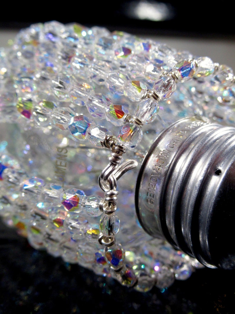 Medium Beaded Light Bulb Cover Iridescent Glass Lampshade Etsy