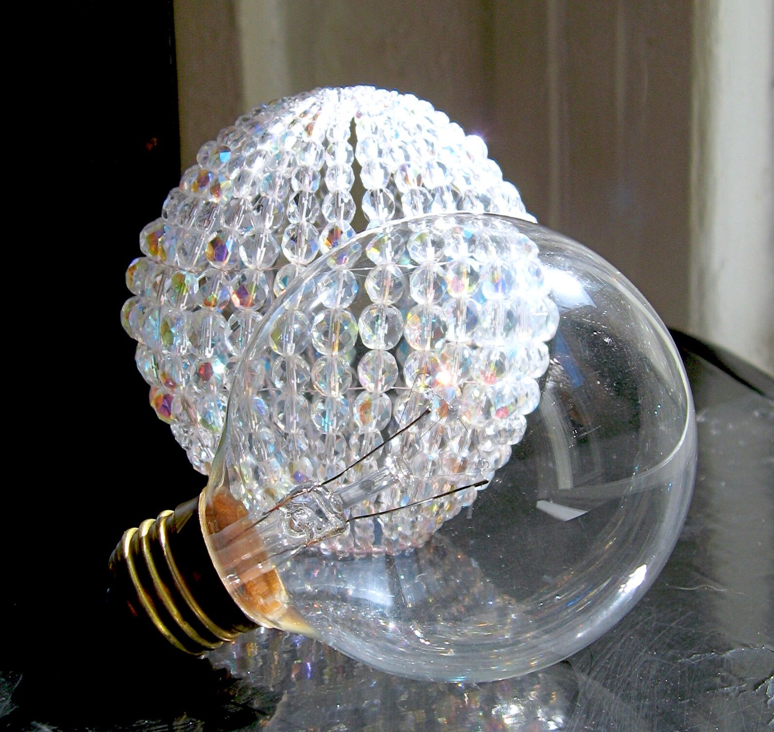 Large Vanity Globe Iridescent Glass Beaded Bulb Cover Etsy