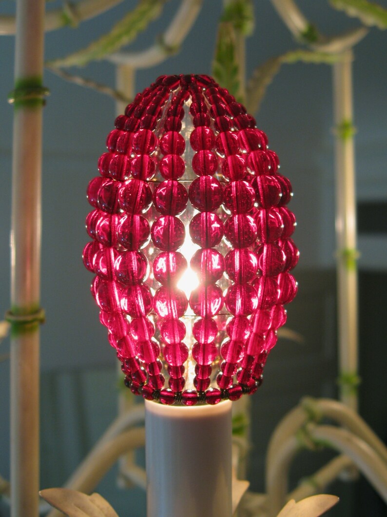 Small Beaded Light Bulb Cover Red Czech Pressed Glass | Etsy