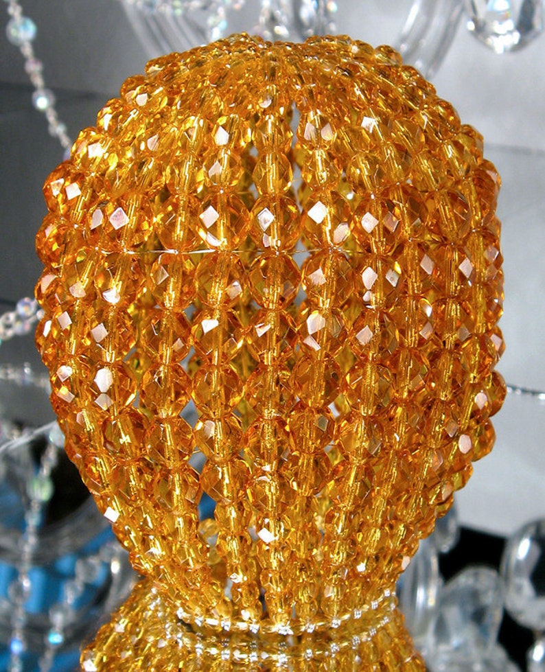Large Topaz Glass Beaded Bulb Cover Pendant Lamp Shade Etsy