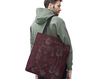 Guitar Chord Tote Bag, Birthday Guitar Pattern, Gift for Musicians