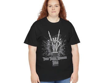 Skeleton Hand Rock On T-Shirt | Guitar Neck, Skull Hand Graphic