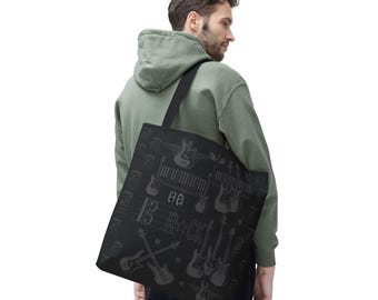 Rock Guitars Pattern Tote Bag | Dark Grunge Music Print