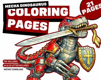 Mecha Dinosaur Coloring Pages | Robot Dino Activity Book (PDF Download)