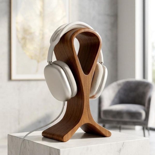 Soporte para auriculares, soporte de madera de sheesham, soporte de auriculares de madera hecho a mano, organizador de escritorio minimalista