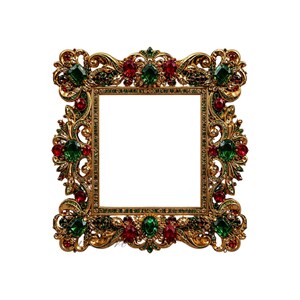 Ornate Gold Jewelry Frame with Emerald and Ruby Gemstones | Luxury Digital Frame Download | Printable Fancy Picture Frame