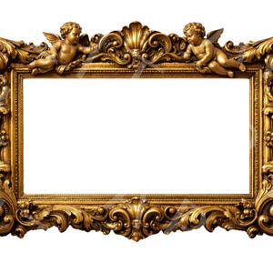 Ornate Gold Baroque Picture Frame with Cherubs - Antique Style Rectangular Frame - Luxurious Vintage Wall Decor - Digital Download