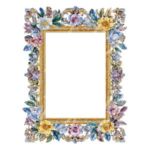 Digital Download - Ornate Gold Enamel Floral Picture Frame | Vintage Style Printable Art | Instant PNG Files