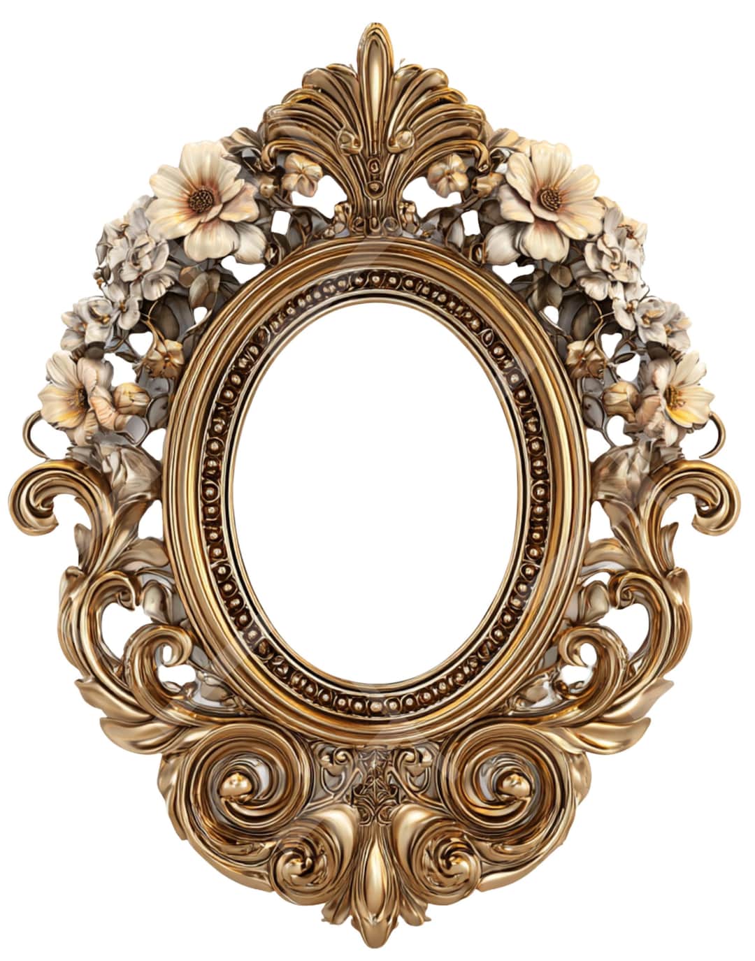 Ornate Champagne Gold Rococo Oval Frame With Blush Roses & Golden ...