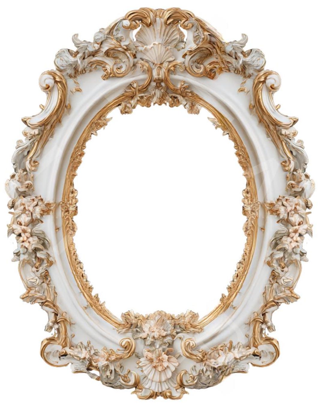 Gold Rococo Oval Frame With Shells & Blush Roses | Vintage Baroque PNG ...