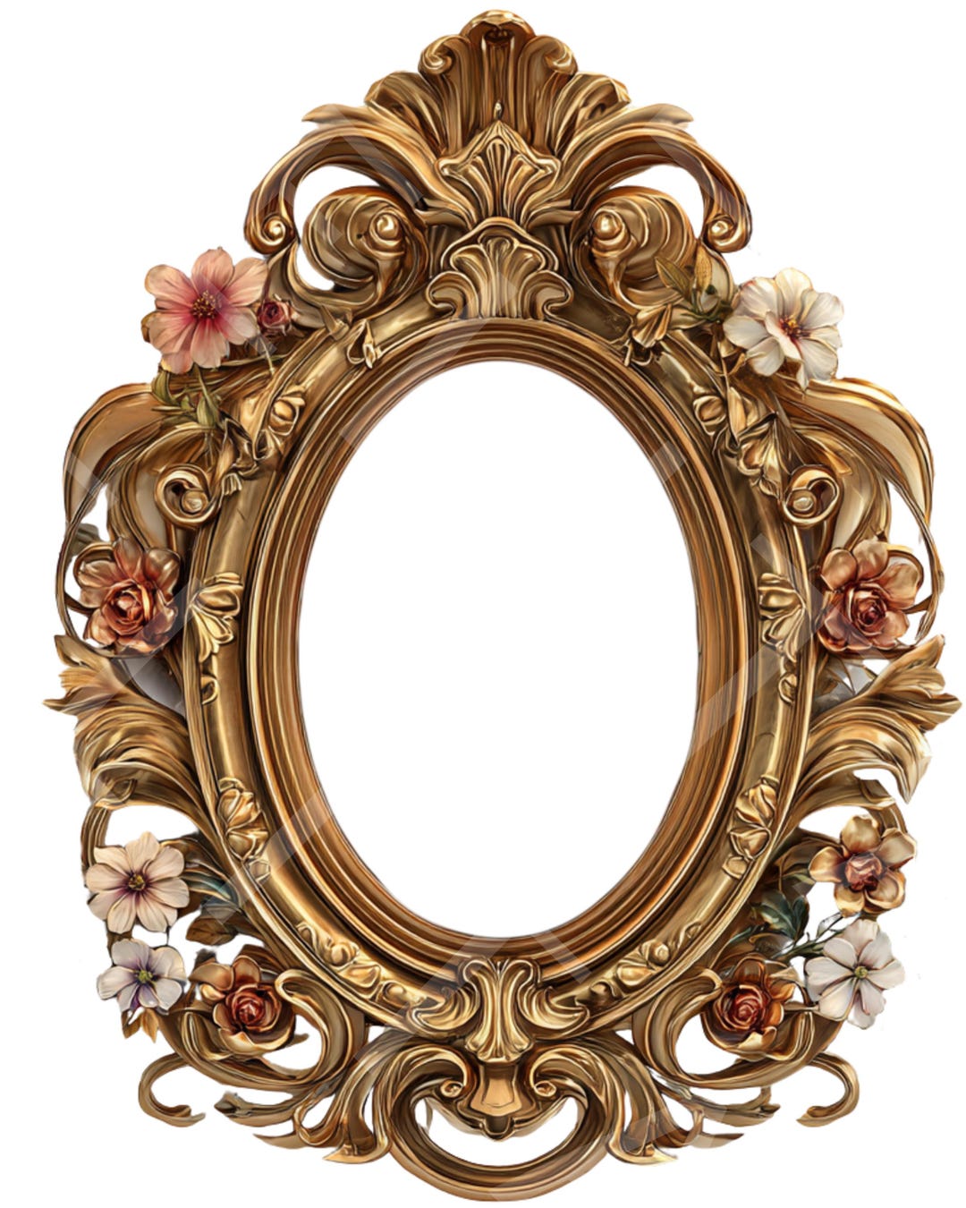 Elegant Champagne Gold Rococo Oval Frame With Blush Roses & Cream ...