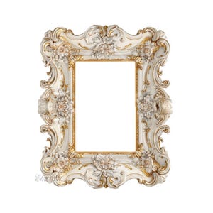 Imperial Champagne Gold Baroque Rectangle Frame with Lush Acanthus & Blooms | Vintage Rococo PNG | Instant Download Luxe Decor
