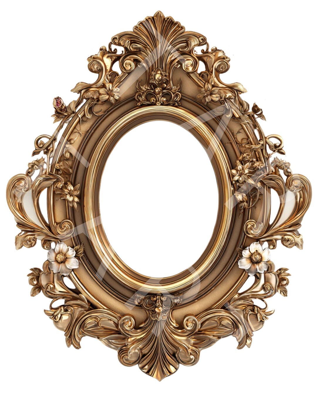 Elegant Gold Baroque Oval Frame With Flowers | Ornate Vintage Rococo ...