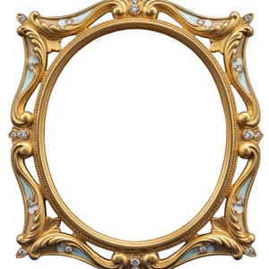 Digital Download | Ornate Gold Enamel Mirror Frame PNG | Baroque Rococo Frame | Vintage Rectangular Mirror Overlay