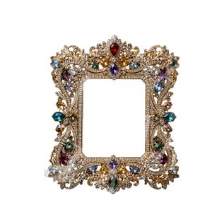Digital Download | Ornate Multicolor Jeweled Frame PNG | Baroque Rococo Frame | Colorful Gold Rectangular Frame Overlay