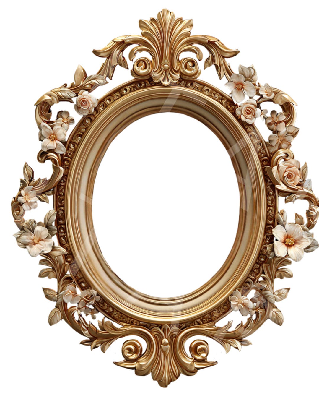 Blush Champagne Gold Rococo Oval Frame With Roses & Pearls | Soft ...
