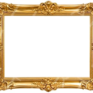 Peut inclure: Un cadre photo rectangulaire doré orné, avec des détails complexes de fleurs et de volutes. Le cadre a une finition brillante et un grand centre vide, adapté pour afficher des œuvres d'art ou des photographies. Le design du cadre rappelle les styles anciens.