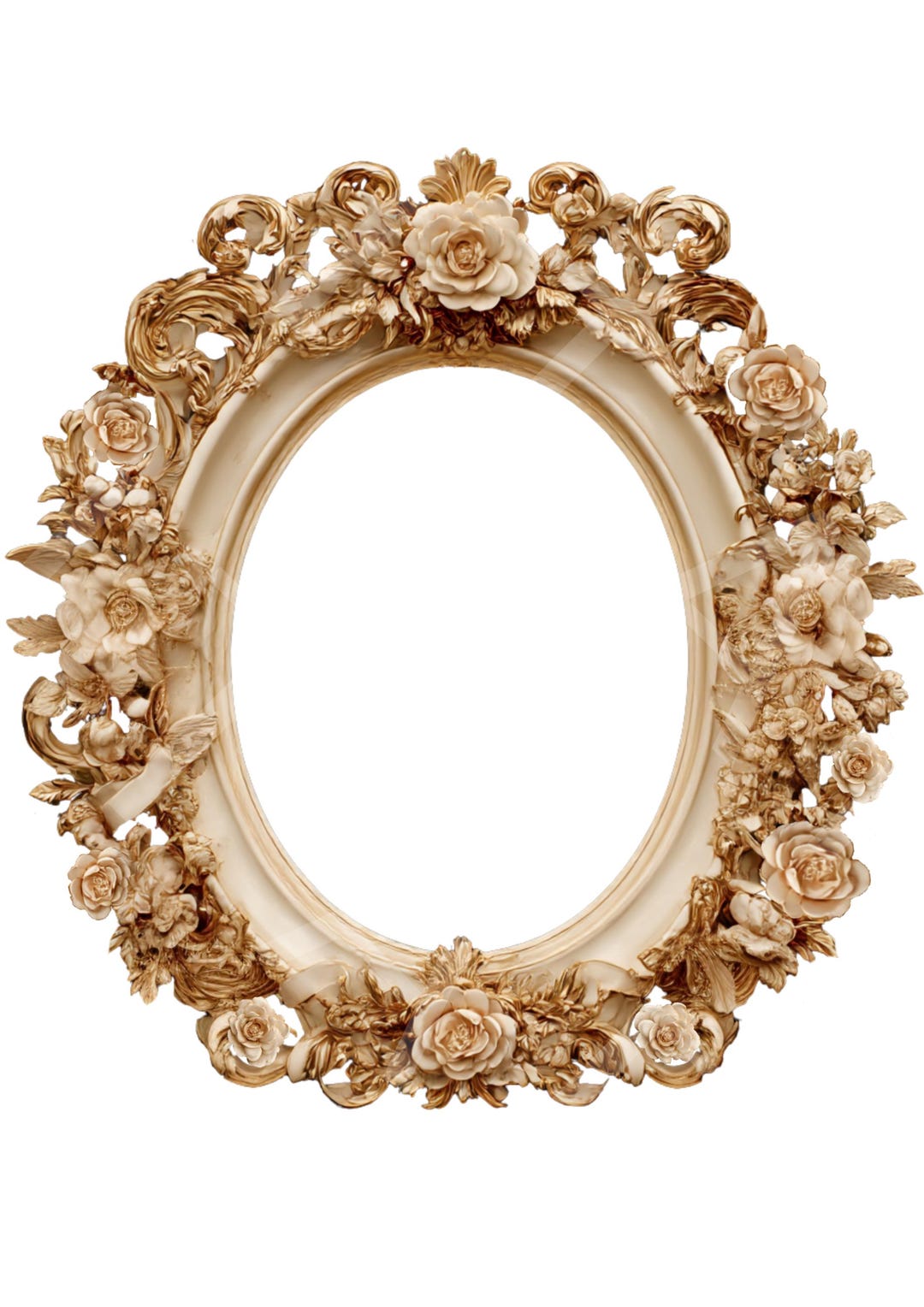 Luxury Baroque Gold Oval Mirror Frame – Ornate Peony Rose Floral Wreath ...