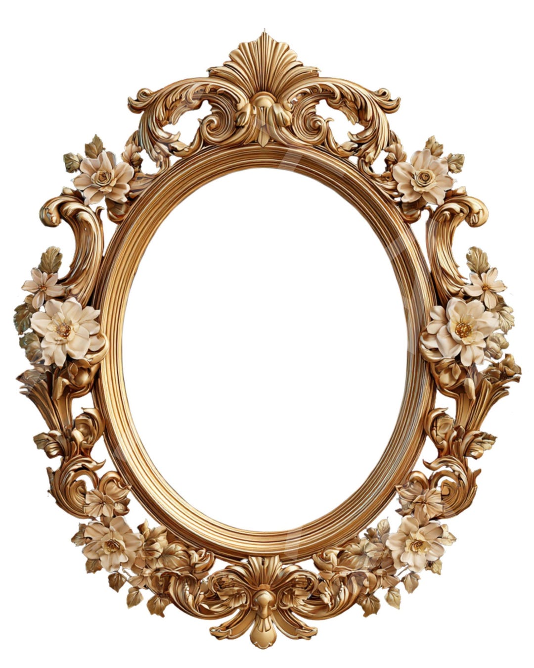 Blush Champagne Gold Rococo Oval Frame With Flowers | Soft Vintage ...