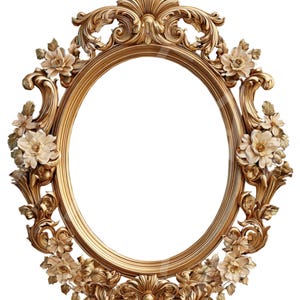 Blush Champagne Gold Rococo Oval Frame with Flowers | Soft Vintage Baroque PNG | Instant Download Romantic Mirror Decor