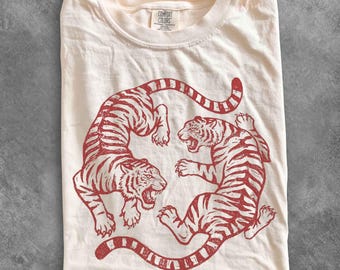 Vintage Fighting Tigers Shirt, Retro Tiger Tee, Jungle Wildlife Aesthetic Shirt, Comfort Colors® Animal Gift