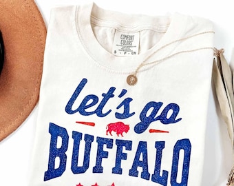 Football Vintage Style Tee Let's Go Buffalo, Distressed Comfort Colors T-Shirt, Tailgate Fan Gear, Gift for Buffalo Fan, Football Sweatshirt