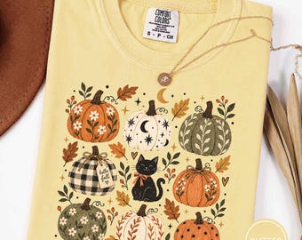 Autumn Pumpkin Comfort Colors Tee, Cute Boho Harvest Shirt, Fall Cottagecore Gift, Thanksgiving Shirt