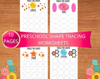 Feuilles de travail de traçage de formes pour le préscolaire et la maternelle | Formes 2D imprimables | Motricité fine