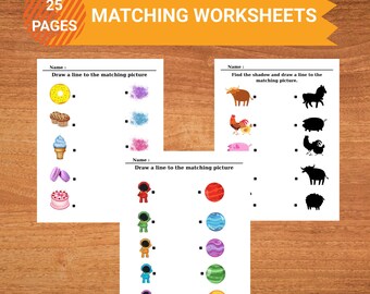 Folhas de Atividades de Correspondência para Educação Infantil | Pacote Imprimível de Correspondência de Sombras, Cores e Objetos