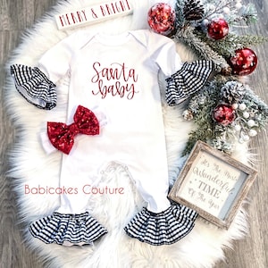 Babys First Christmas Outfit, Santa Baby Newborn Ruffle Romper, Newborn Holiday Outfit, Santa Baby Outfit, Gingham Romper, Christmas Baby