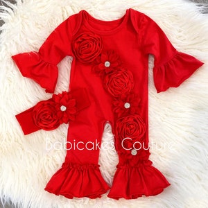 As worn by Kate Hudson&#39;s baby Rani Rose! Red Baby Romper, Newborn Girl Coming Home Outfit, Newborn Take Home Outfit, Red Ruffle Romper