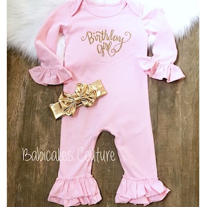 1st Birthday Girl Outfit, 1st Birthday Ruffle Romper, First Birthday Outfit, Pink Ruffle Romper, Pink Baby Romper, Cake Smash Ruffle Romper