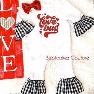 Newborn Girl Valentine Outfit, Love Bug Outfit, Babys 1st Valentine, Baby Ruffle Romper, Valentine Romper, Heart Baby Outfit, Valentine Baby