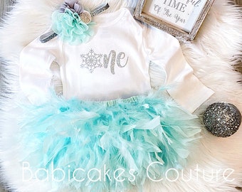 Winter Onederland 1st Birthday, 1st Birthday Girl Outfit, Snowflake Birthday, Mint and Silver Birthday Outfit, Winter Cake Smash Outfit