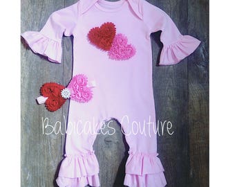 Valentines Outfit, Babys 1st Valentine, Newborn Girl Valentine Outfit, Pink Take Home Outfit, Baby Ruffle Romper, Baby Girl Valentine Romper